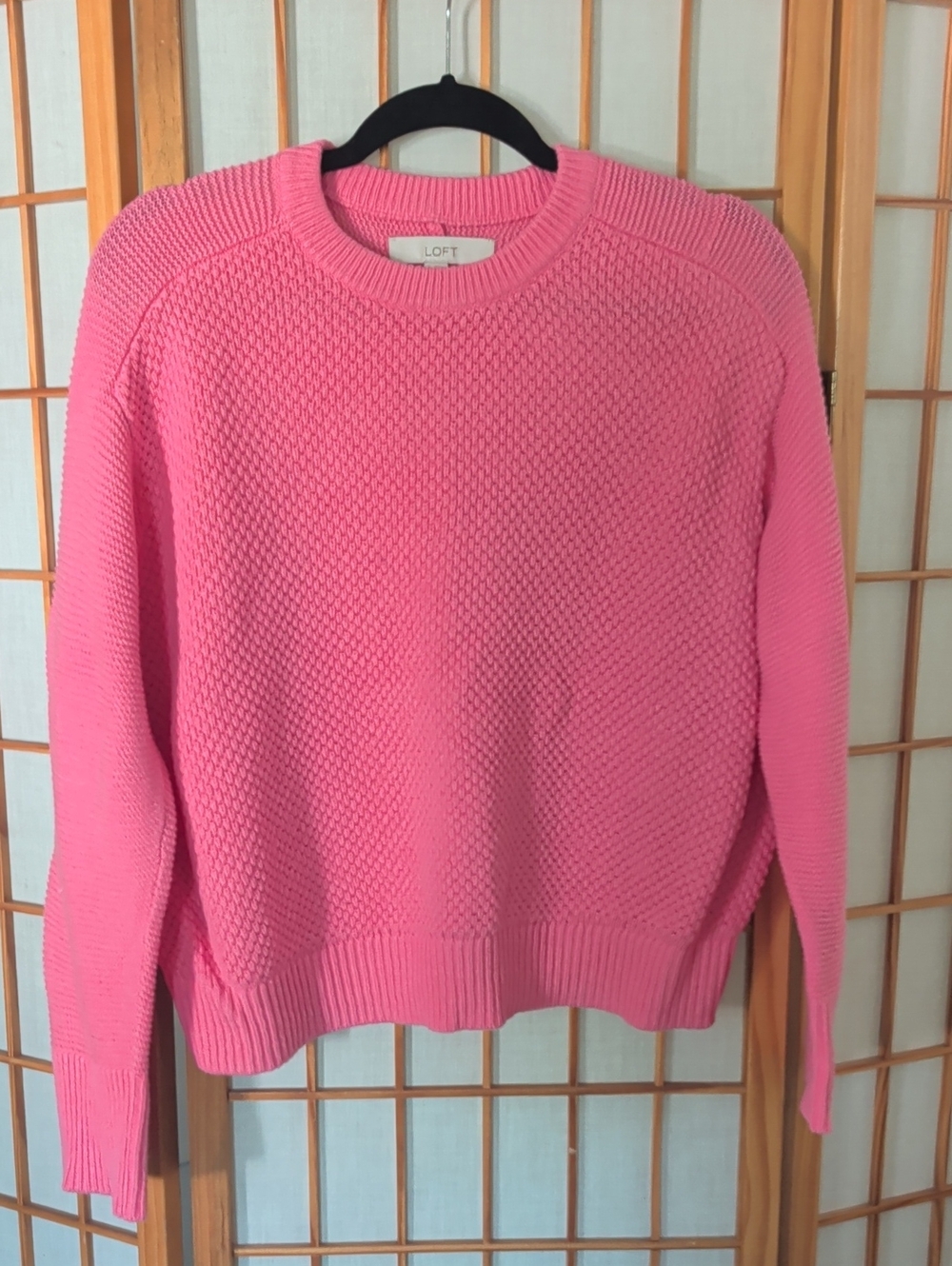 LOFT Bright Pink Textured Crewneck Sweater